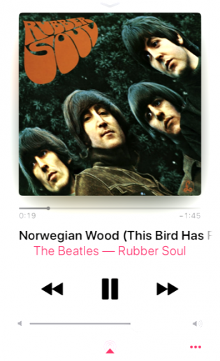 ビートルズのノルウェイの森のミュージックをかけているiPhone画面
